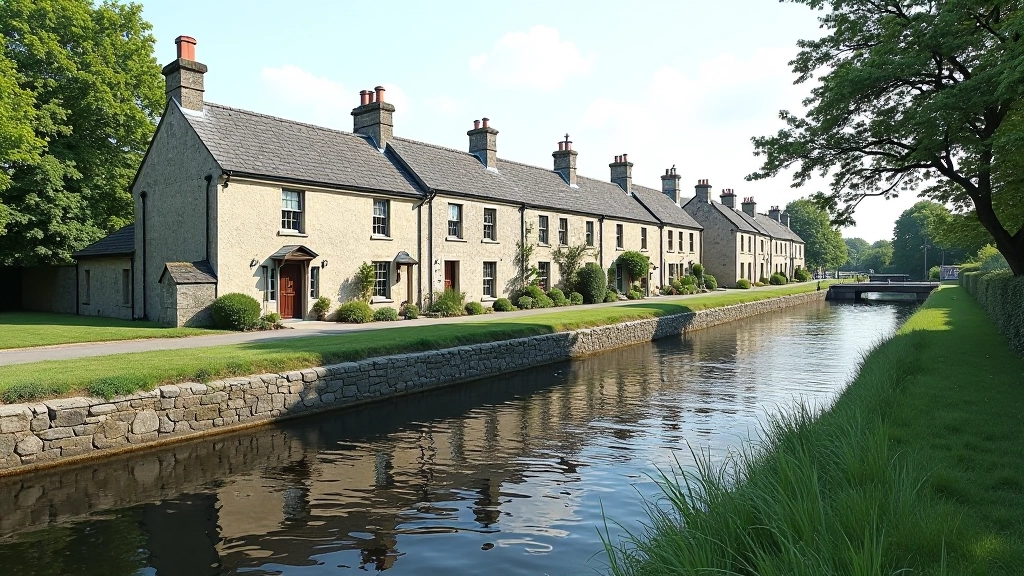 Row of historic lock keeper cottages showing traditional stone construction and pitched roofs typical of canal-era architecture